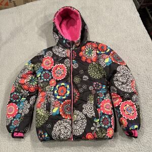 HK 58 BY HAWKE & CO COAT-WINTER-FLORAL-GIRLS SIZE 14 BLACK MULTI
